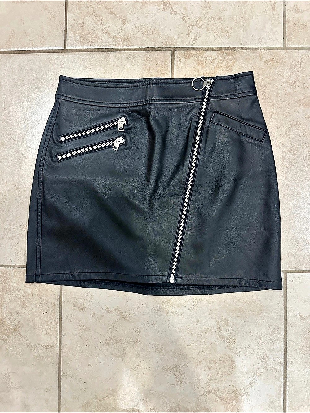 Express Faux Leather Asymmetrical Zip Mini Skirt Black Size 2